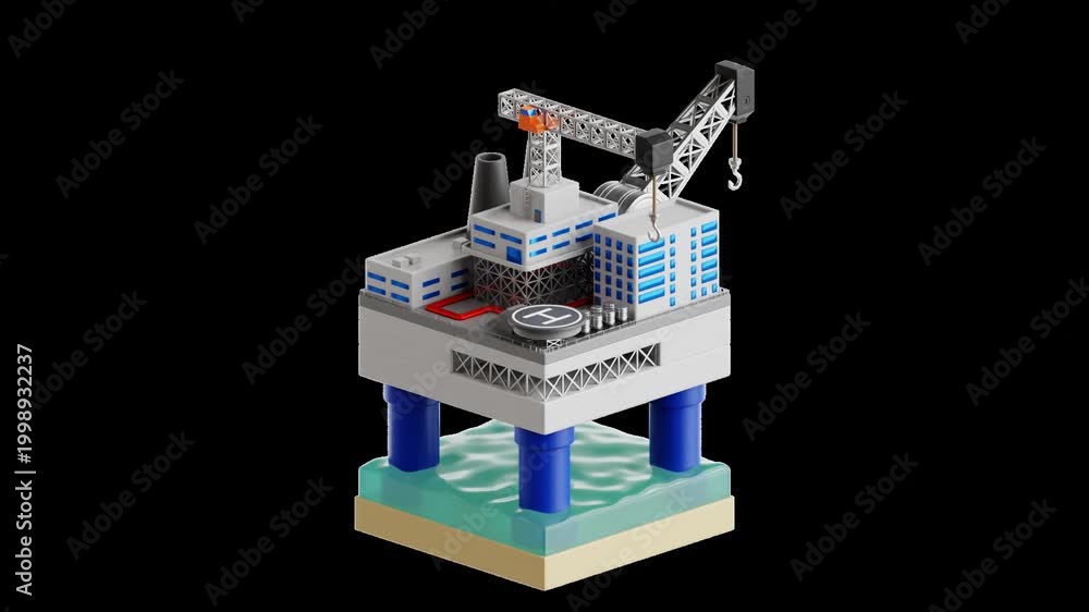 3D animation loop of offshore Oil Drilling Platform in the ocean ...