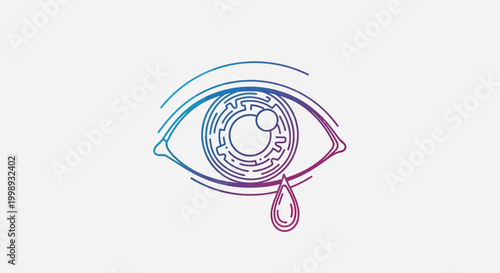 Abstract Eye Crying Tear, Futuristic Maze Iris, Digital Sadness, Technology Concept