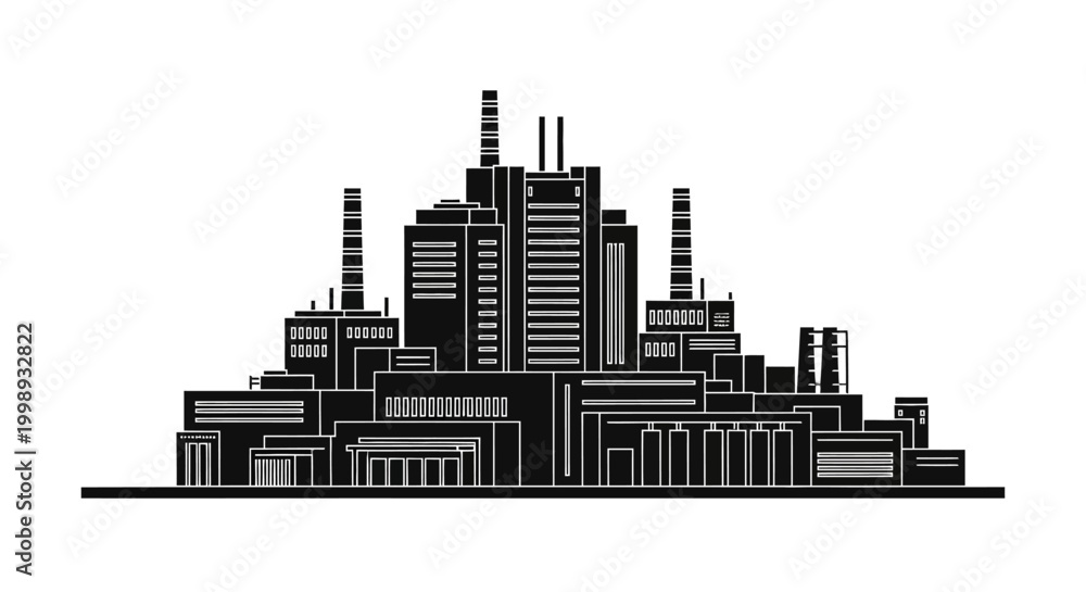 Obraz premium Industrial Factory Silhouette Icon ? Modern Manufacturing Concept
