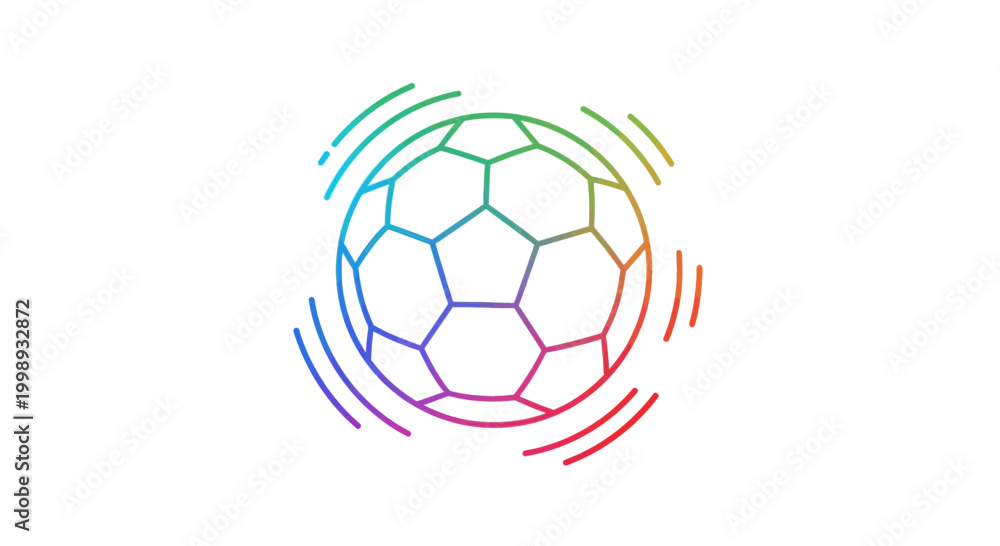 Obraz premium Vibrant Rainbow Soccer Ball Icon with Motion Waves