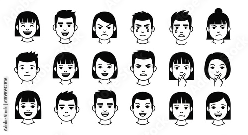 Collection of Diverse Human Faces Expressing Various Emotions.