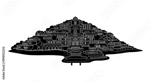 Hillside village silhouette icon ? minimalist architectural design