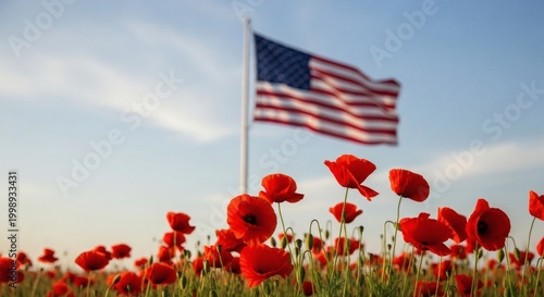 American Flag in Poppy Field Memorial Day