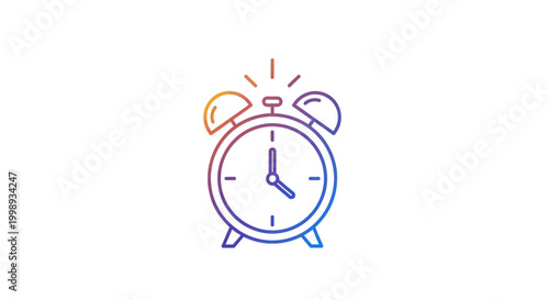 Retro Alarm Clock Icon with Gradient Colors, Time Concept, Wake Up Symbol