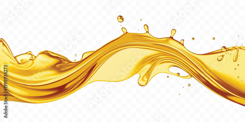 abstract smooth liquid cooking, engine, olive oil and honey splashing with droplets in curve style  isolated on transparent background	