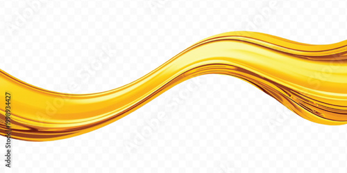 abstract smooth liquid cooking, engine, olive oil and honey splashing with droplets in curve style  isolated on transparent background	
