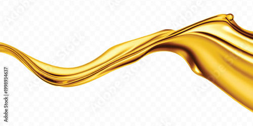 abstract smooth liquid cooking, engine, olive oil and honey splashing with droplets in curve style  isolated on transparent background	