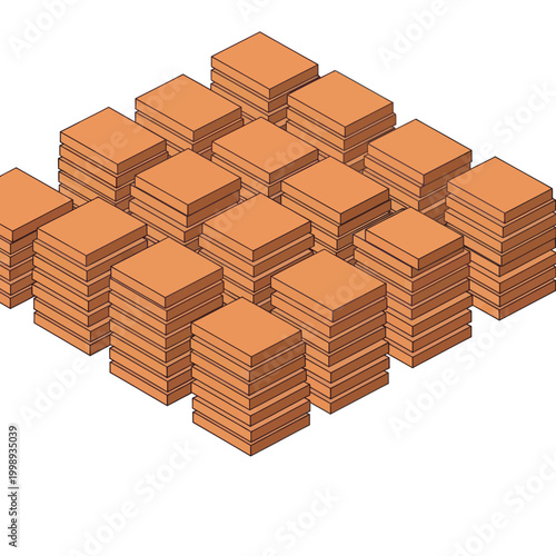 Stacks of Square Tiles - Isometric View of Building Material.