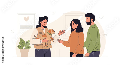 Couple Adopting a Puppy from a Shelter, Happy New Pet Owners