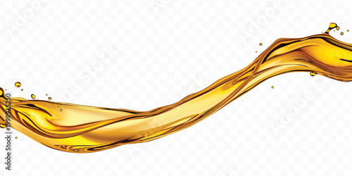 abstract smooth liquid cooking, engine, olive oil and honey splashing with droplets in curve style  isolated on transparent background	