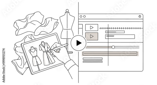 Fashion design concept with digital tablet and video editing interface