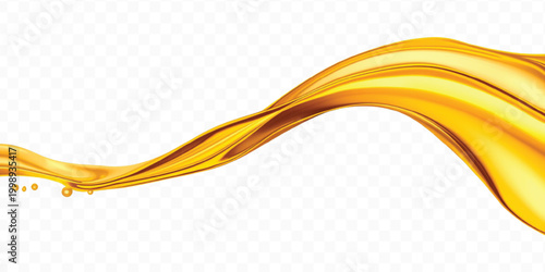 abstract smooth liquid cooking, engine, olive oil and honey splashing with droplets in curve style  isolated on transparent background	