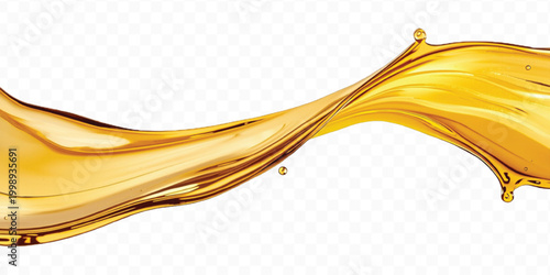 abstract smooth liquid cooking, engine, olive oil and honey splashing with droplets in curve style  isolated on transparent background	