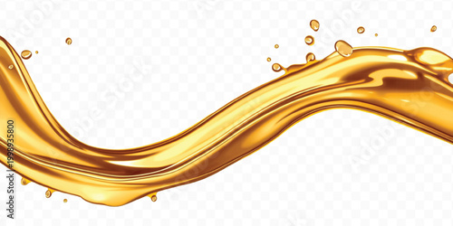 abstract smooth liquid cooking, engine, olive oil and honey splashing with droplets in curve style  isolated on transparent background	