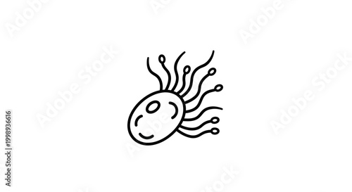 Hand-drawn illustration of a single bacterium with flagella, scientific icon