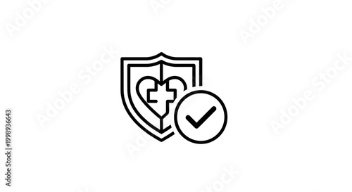 Health Insurance Shield Icon with Checkmark - Secure Medical Protection and Safety