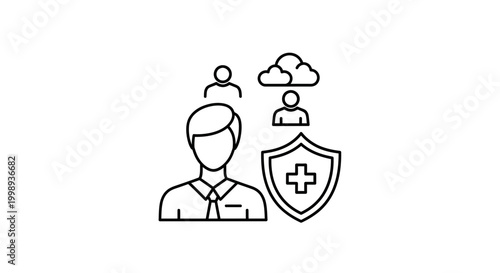 Healthcare professional with shield and cloud icons representing protection and digital health services