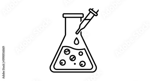 Laboratory flask with bubbling liquid and dropper, science experiment icon