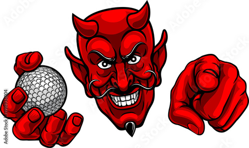 A devil man holding golf ba...