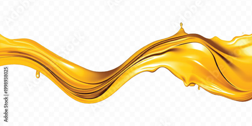 abstract smooth liquid cooking, engine, olive oil and honey splashing with droplets in curve style  isolated on transparent background	