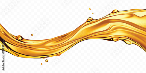abstract smooth liquid cooking, engine, olive oil and honey splashing with droplets in curve style  isolated on transparent background	