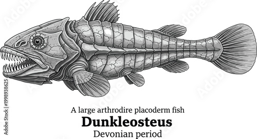 Dunkleosteus extinct fish Devonian period illustration.