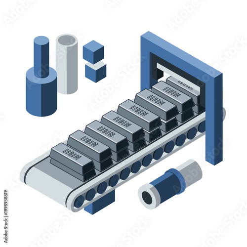 Industrial conveyor belt with boxes.