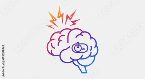 Brain with Power Off Switch and Lightning Bolt - Burnout, Stress, Mental Fatigue Concept