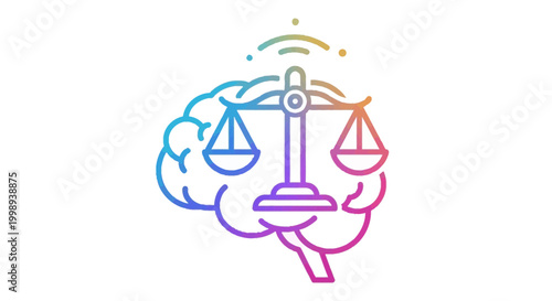 Brain with Scales of Justice, symbolizing legal psychology, ethics, and mental balance