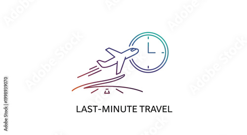 Airplane taking off near clock, representing last minute travel and time sensitive journeys.