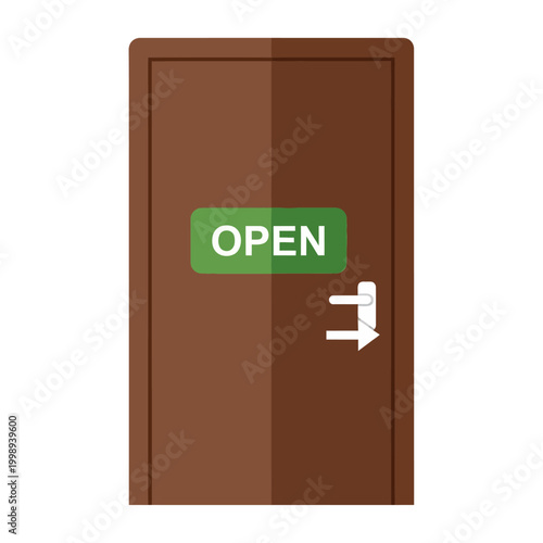 Brown Door with Open Sign.
