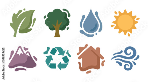 Minimal Eco Nature Splash Icon Set Collection
