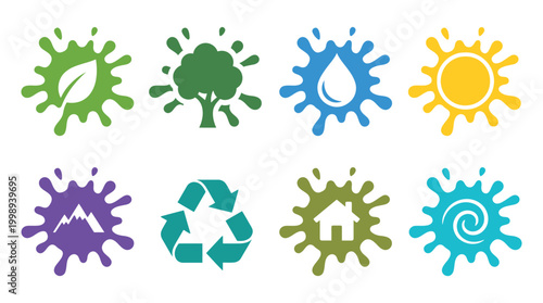 Minimal Eco Nature Splash Icon Set Collection