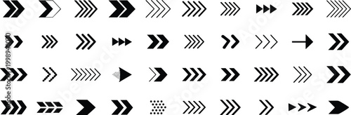  set of black arrows. Modern simple arrows. Black arrow pointing to the right. 