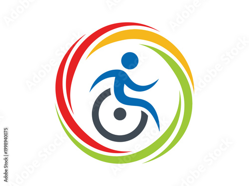 Dynamic Wheelchair Accessibility Logo Icon with Colorful Circular Swirls for Inclusion and Disability Sports