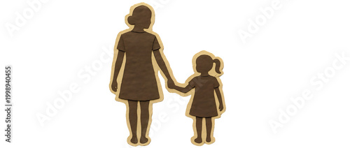 Mother and daughter holding hands, a heartwarming silhouette illustration. Family bond and parental love, a simple graphic for childhood and care concepts.