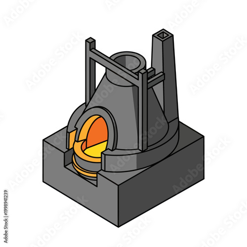 Industrial furnace with glowing interior.