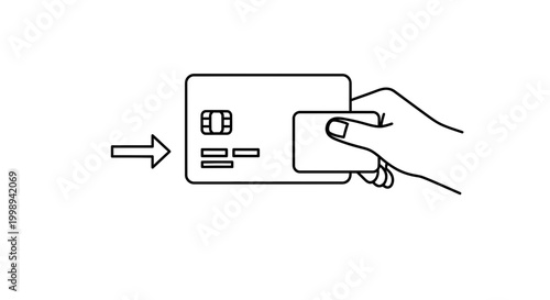 Hand Inserting Credit Card with Chip into Slot, Payment Concept