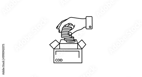 Hand placing coins into cash on delivery box, COD payment concept