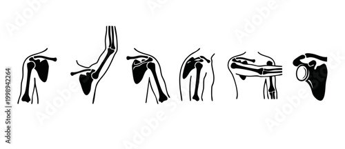Human Shoulder Joint Anatomy Icons Set showing Range of Motion and Skeletal Movement Positions for Orthopedic Medical Education, Physical Therapy Diagrams, and Clinical Human Body System Health Assess