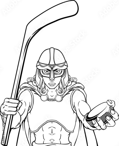 Canvas Print A female viking woman ice hockey sports team cartoon mascot