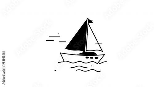 Yacht icon animation featuring a fast moving boat on the water. Suitable for travel, transportation, and luxury lifestyle related projects.
