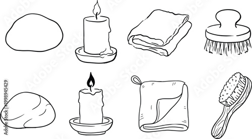 Various hand drawn spa items collection for wellness centers and massage therapy branding designs.