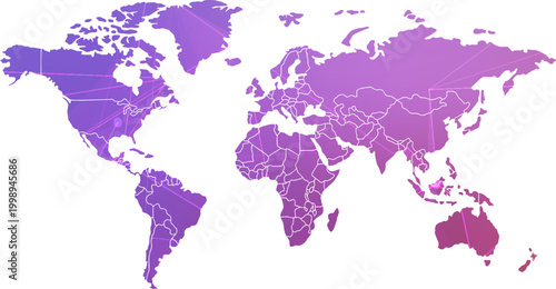 premium Global World Map Vector, Continents Geography, Digital Network Connection, Purple Gradient vector illustration
