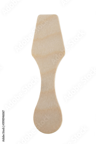 disposable wooden spatula for ice cream, dessert, isolated on a white background