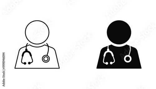 Doctor medical professional avatar icon with stethoscope in line and solid styles for healthcare and telemedicine digital platforms