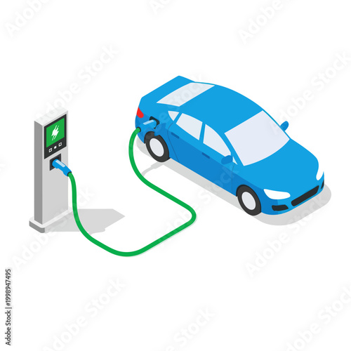 Electric car charging at station.