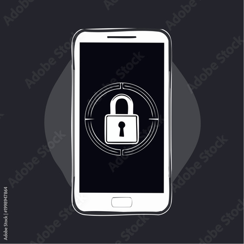 Mobile security and two-factor authentication (2FA) concept. A smartphone featuring a padlock icon representing mobile device management, app privacy, and secure login.