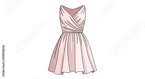 A pink sleeveless dress with a V-neckline and a short pleated skirt in a minimalist vector illustration style vector