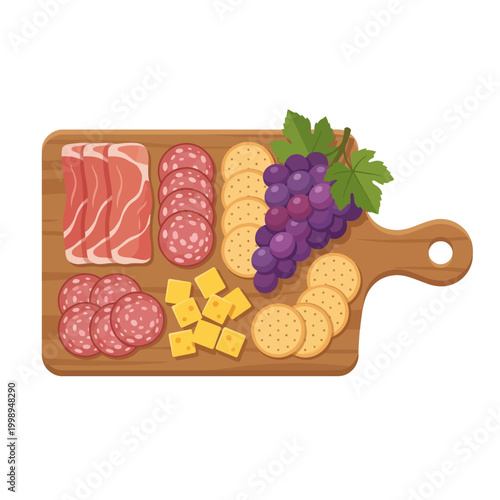 Delicious charcuterie board with various meats, cheeses, crackers, and grapes, perfect for entertaining and appetizers.